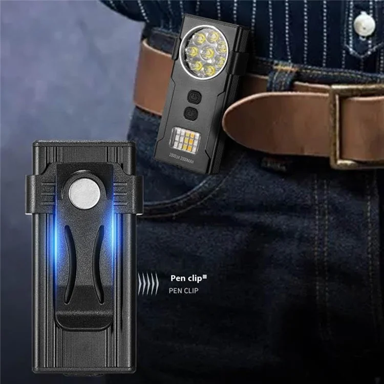 D85 Mini Luz de Trabalho Magnética de 2000 Lúmens com Clipe Destacável e Lâmpada de Advertência Intermitente