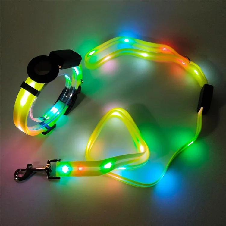 For AirTag Tracker Protective Case Set, LED Pet Collar with Rope, Bell, Film (M Size) - Yellow