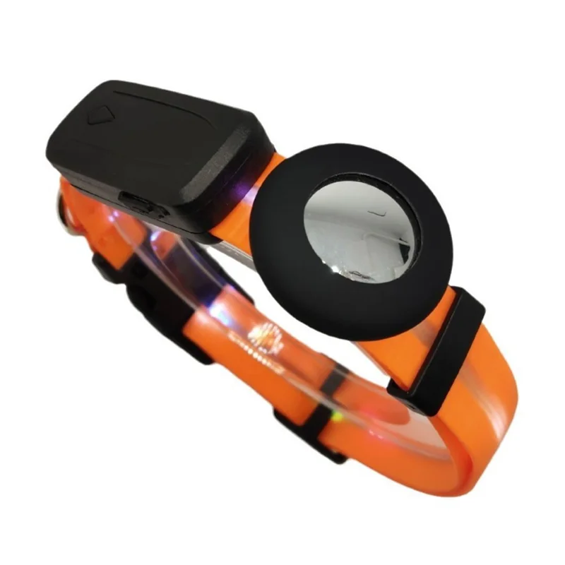 For AirTag Tracker Luminous Pet Collar Set with Silicone Case, Bell, Screen Protectors (M Size) - Orange