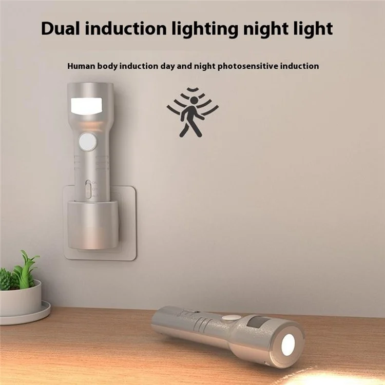Luz noturna LED inteligente com plugue europeu, sensor de movimento, lâmpada recarregável de emergência, lanterna portátil e regulável.