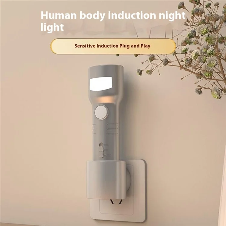 Luz noturna LED inteligente com plugue europeu, sensor de movimento, lâmpada recarregável de emergência, lanterna portátil e regulável.
