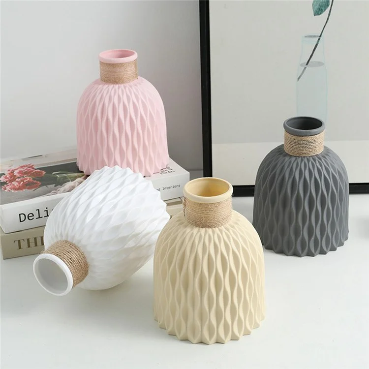 Vaso in PP con design a onde d'acqua, contenitore per fiori artificiali, decorazione per casa e ufficio - Beige