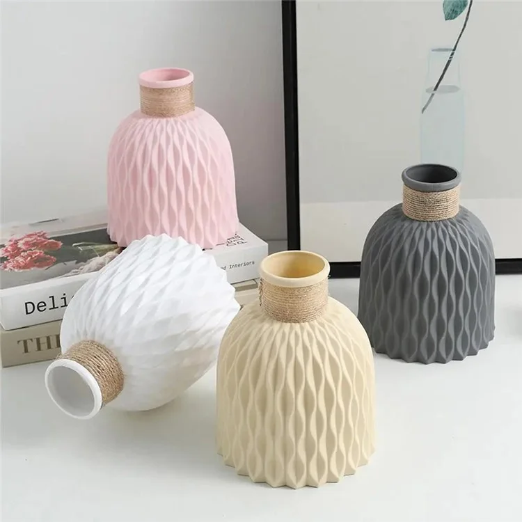 Vaso in PP con design a onde d'acqua, contenitore per fiori artificiali, decorazione per casa e ufficio - Beige