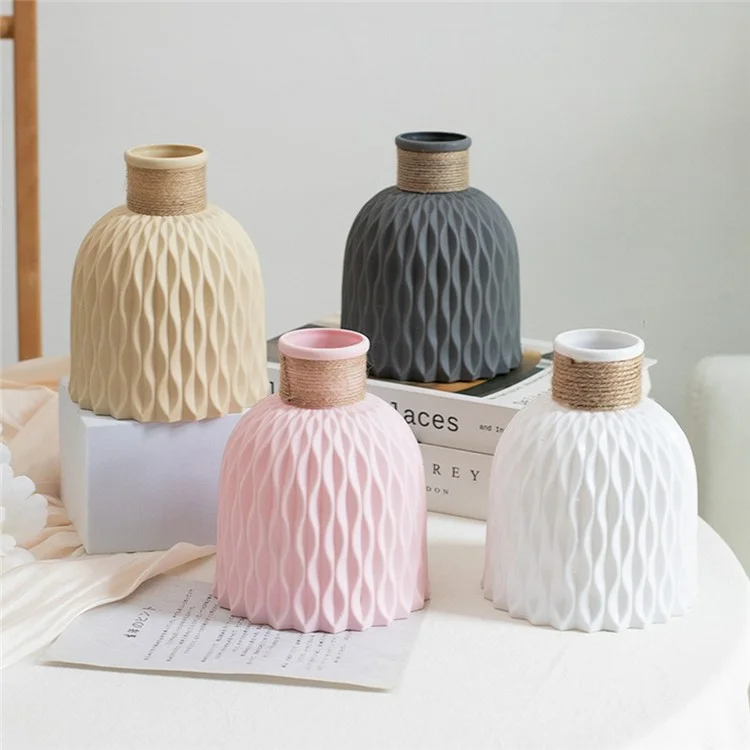 Vaso in PP con design a onde d'acqua, contenitore per fiori artificiali, decorazione per casa e ufficio - Beige