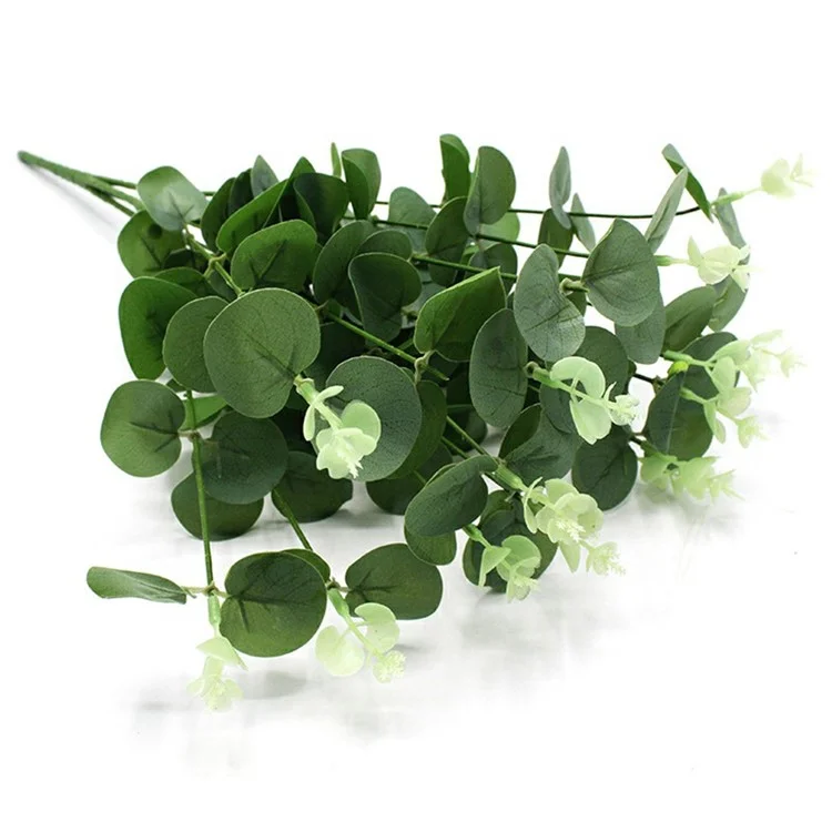 2 pièces d'eucalyptus artificiels avec 16 têtes, plantes artificielles verdoyantes pour la décoration de la maison et de l'hôtel
