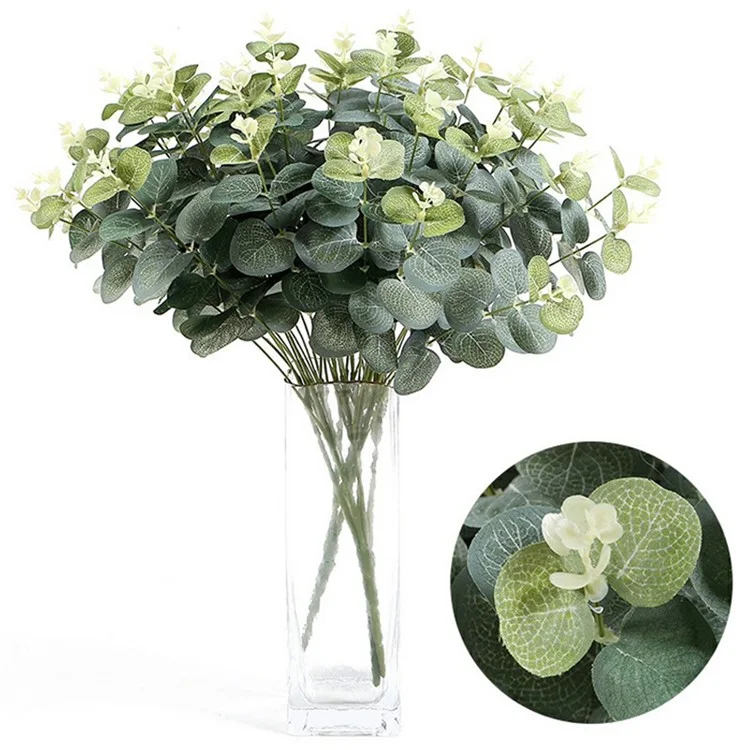 2 pièces d'eucalyptus artificiel avec 16 têtes, plantes artificielles, décoration maison, hôtel, bureau