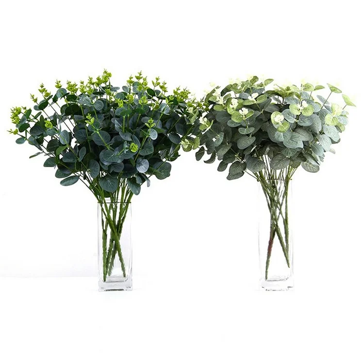 2 pièces d'eucalyptus artificiel avec 16 têtes, plantes artificielles, décoration maison, hôtel, bureau