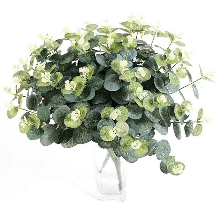 2 pièces d'eucalyptus artificiel avec 16 têtes, plantes artificielles, décoration maison, hôtel, bureau