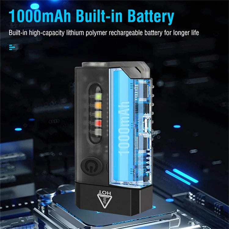 V10 Mini Lanterna EDC Multifunction 365nm UV Identificação Luz de Trabalho com Alarme de Aviso - Preto Transparente