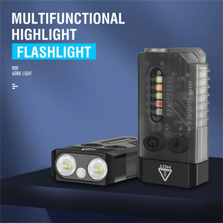 V10 Mini Lanterna EDC Multifunction 365nm UV Identificação Luz de Trabalho com Alarme de Aviso - Preto Transparente