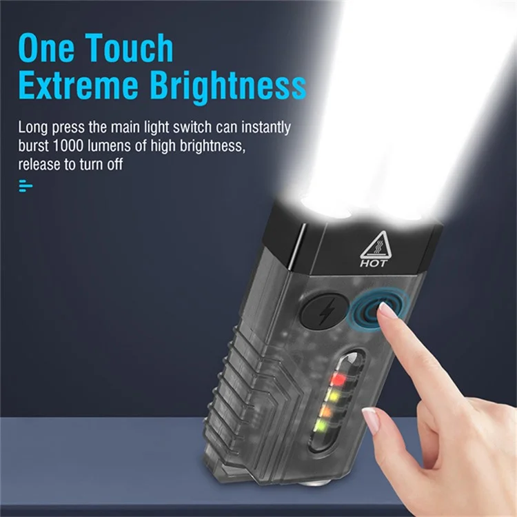 V10 Mini Lanterna EDC Multifunction 365nm UV Identificação Luz de Trabalho com Alarme de Aviso - Preto Transparente
