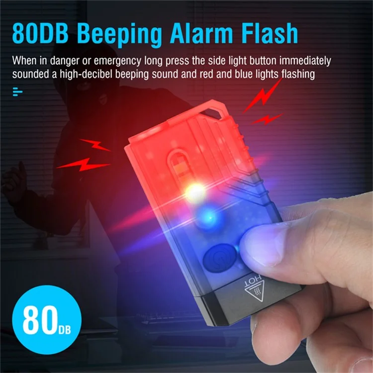 V10 Mini Lanterna EDC Multifunction 365nm UV Identificação Luz de Trabalho com Alarme de Aviso - Preto Transparente