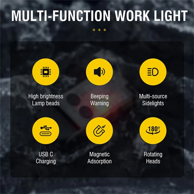 V20 Multifunction EDC Flashlight 180 Degree Adjustable LED Work Light with Buzzer Alarm - Fluorescent White / White+Red Light