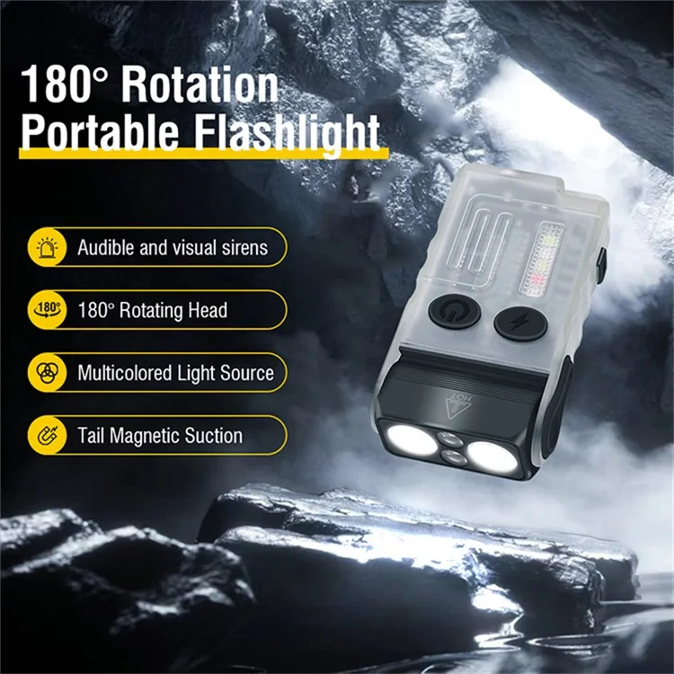V20 Multifunction EDC Flashlight 180 Degree Adjustable LED Work Light with Buzzer Alarm - Fluorescent White / White+Red Light