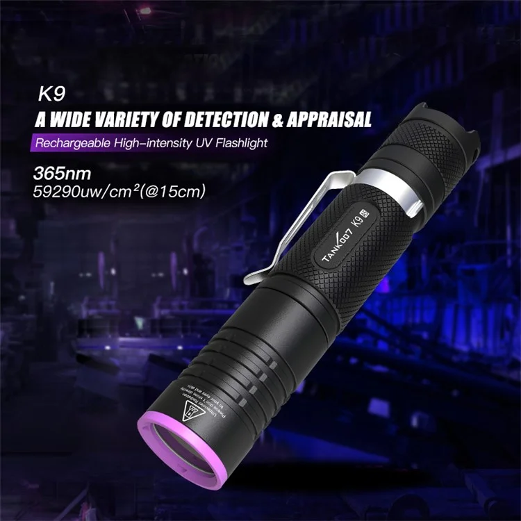 TANK007 K9A5 365nm UV Flashlight Fluorescence Detection IPX8 Waterproof Rechargeable LED Torch