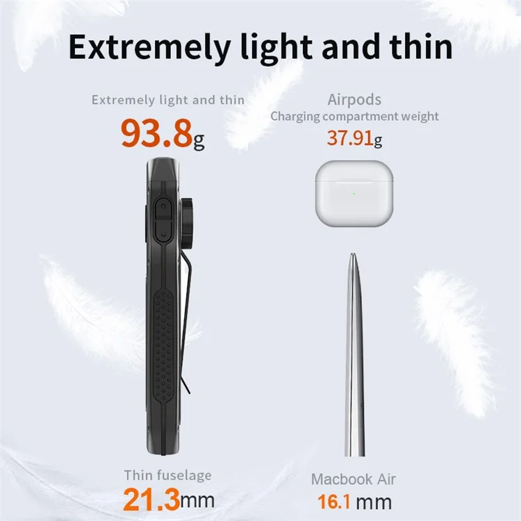 TANK007 WF02 Lanterna EDC de Fonte de Luz Dupla 1,5 m Anti-Queda Clipe Ultra Fino Mini LED Torch - Preto