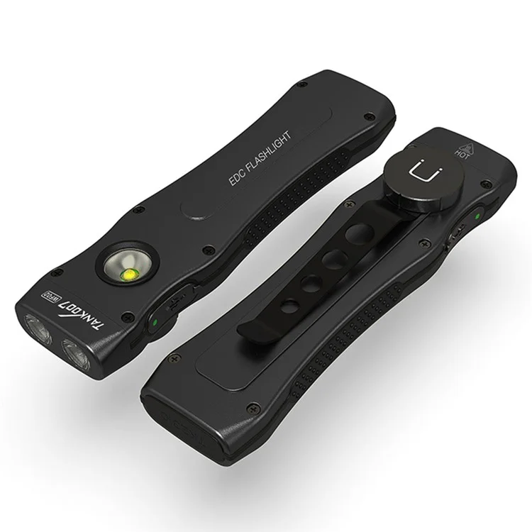 TANK007 WF02 Lanterna EDC de Fonte de Luz Dupla 1,5 m Anti-Queda Clipe Ultra Fino Mini LED Torch - Preto