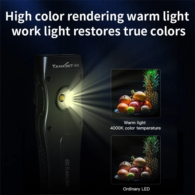 TANK007 WF02 Lanterna EDC de Fonte de Luz Dupla 1,5 m Anti-Queda Clipe Ultra Fino Mini LED Torch - Preto