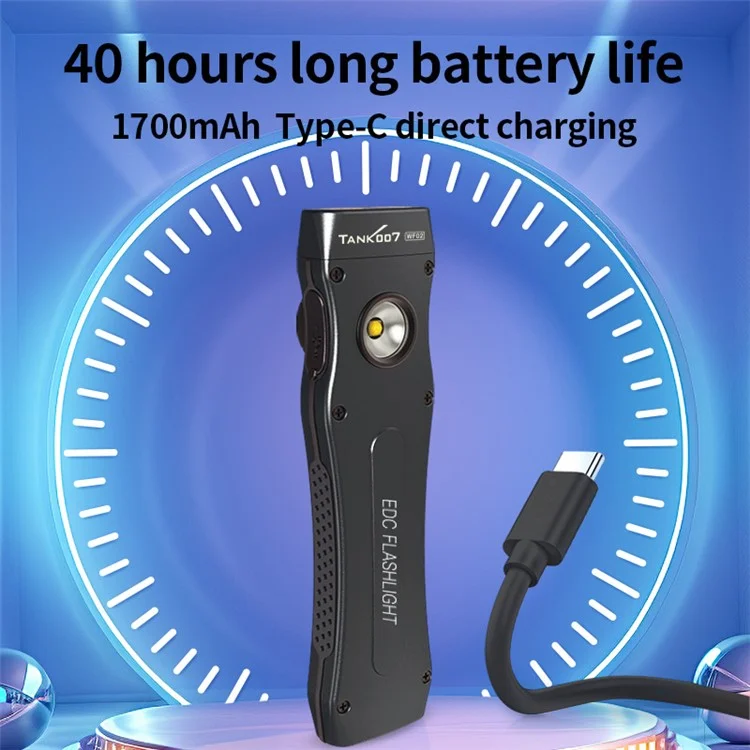 TANK007 WF02 Lanterna EDC de Fonte de Luz Dupla 1,5 m Anti-Queda Clipe Ultra Fino Mini LED Torch - Preto