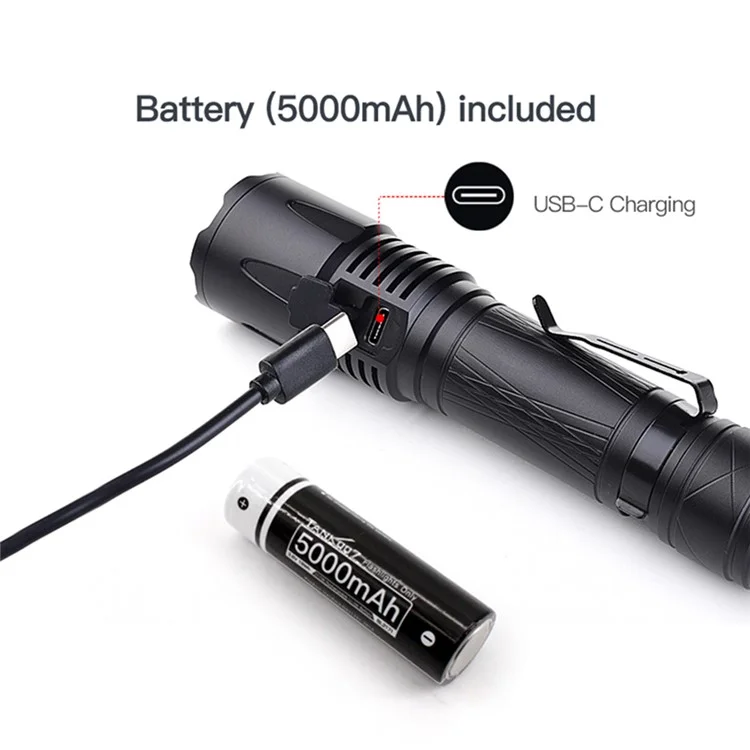 Lampe de poche tactique haute luminosité TANK007 KC16 1800 lm rechargeable via USB-C