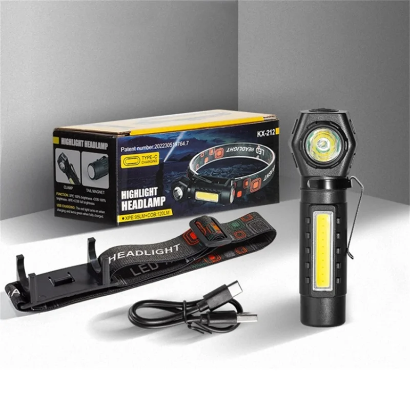 KX212 Aluminum Alloy USB Rechargeable COB Flashlight LED Headlamp High Intensity Long Range Camping Light