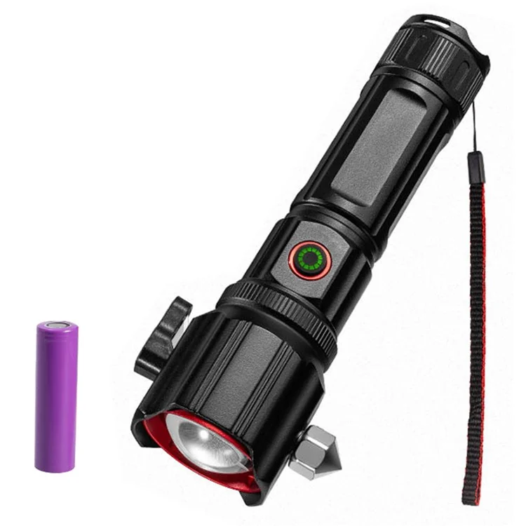 W5196 Flashlight with Laser Safety Cutter Emergency Car Tool Strobe Light USB Rechargeable for Outdoor