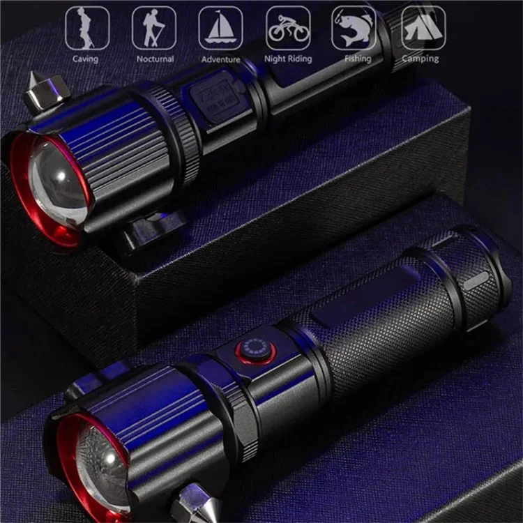 W5196 Flashlight with Laser Safety Cutter Emergency Car Tool Strobe Light USB Rechargeable for Outdoor
