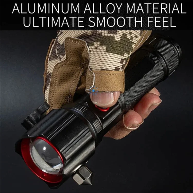 W5196 Flashlight with Laser Safety Cutter Emergency Car Tool Strobe Light USB Rechargeable for Outdoor