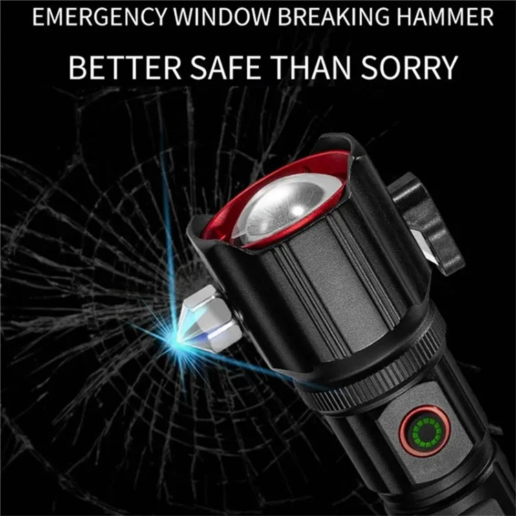 W5196 Flashlight with Laser Safety Cutter Emergency Car Tool Strobe Light USB Rechargeable for Outdoor
