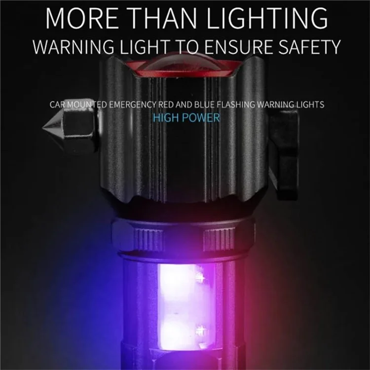 W5196 Flashlight with Laser Safety Cutter Emergency Car Tool Strobe Light USB Rechargeable for Outdoor