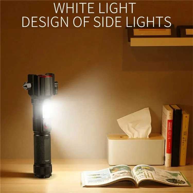 W5196 Flashlight with Laser Safety Cutter Emergency Car Tool Strobe Light USB Rechargeable for Outdoor