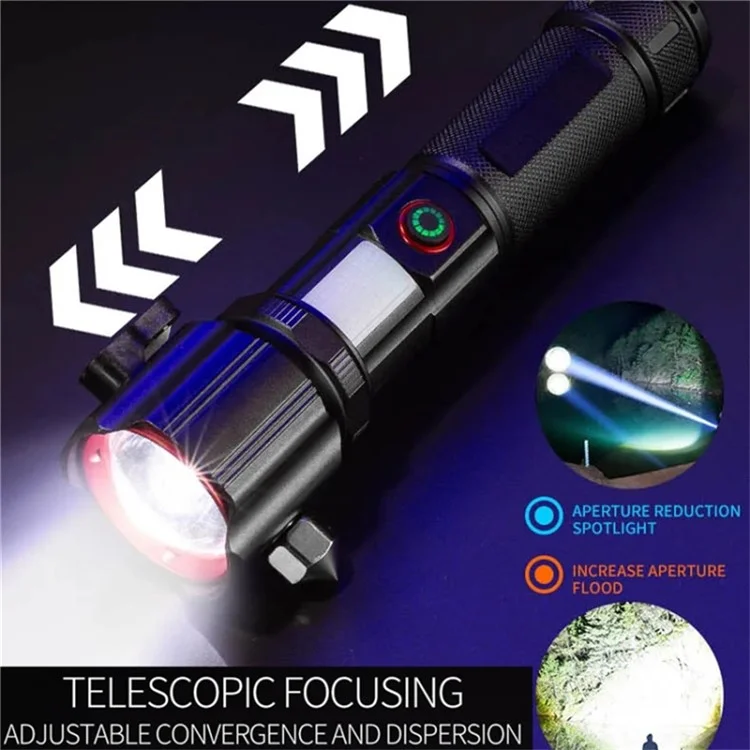 W5196 Flashlight with Laser Safety Cutter Emergency Car Tool Strobe Light USB Rechargeable for Outdoor