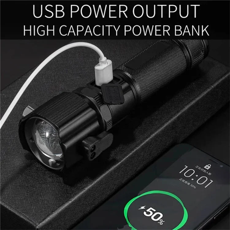 W5196 Flashlight with Laser Safety Cutter Emergency Car Tool Strobe Light USB Rechargeable for Outdoor