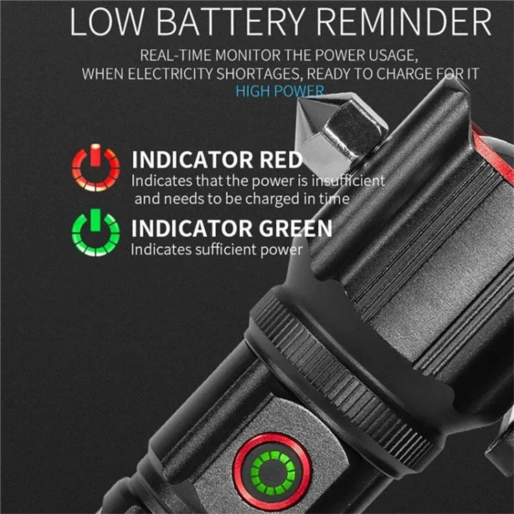 W5196 Flashlight with Laser Safety Cutter Emergency Car Tool Strobe Light USB Rechargeable for Outdoor