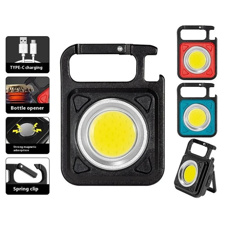 W5134 Mini LED Flashlight Keychain Light with Bottle Opener Portable High Brightness Magnetic Lamp - Black