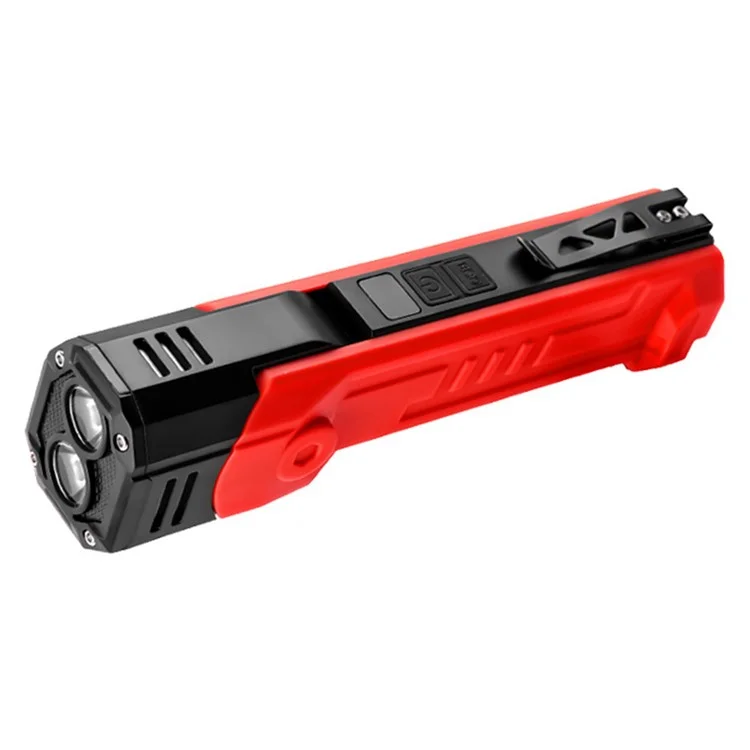 XTE + COB Dual Light Source Flashlight 180 Degree Rotatable Magnetic Work Light with Clip - Red