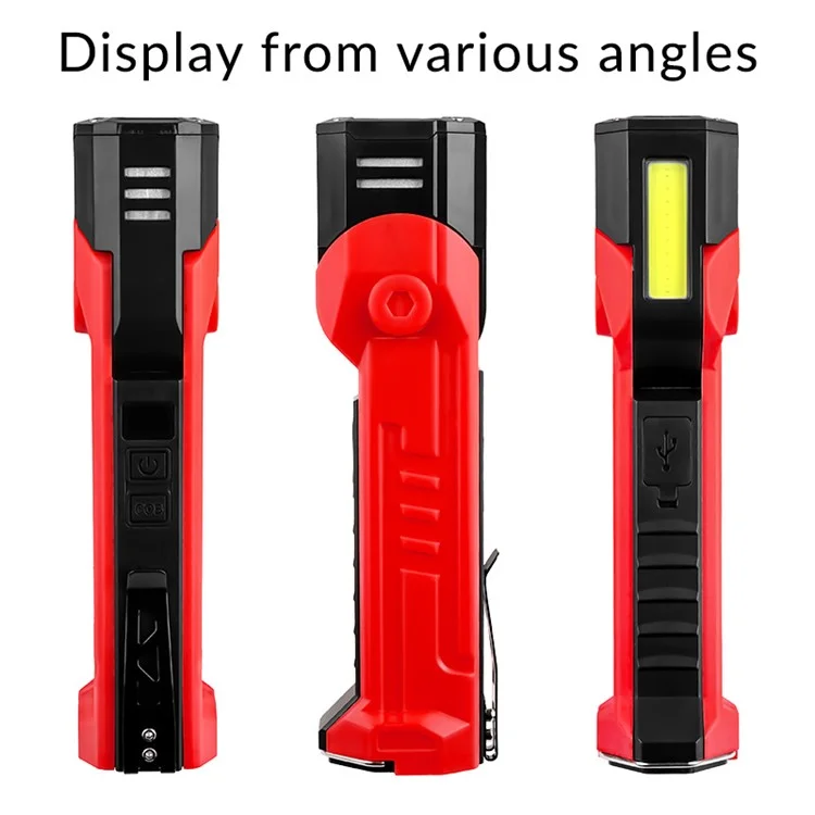 XTE + COB Dual Light Source Flashlight 180 Degree Rotatable Magnetic Work Light with Clip - Red