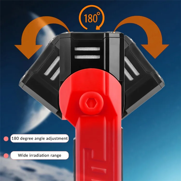 XTE + COB Dual Light Source Flashlight 180 Degree Rotatable Magnetic Work Light with Clip - Red