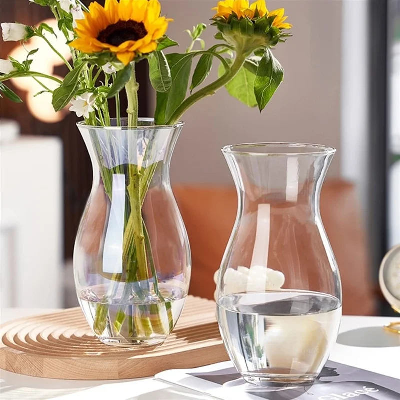 23cm High Minimalist Clear Glass Vase for Fresh Flowers Hydroponic Plants Living Room Decor