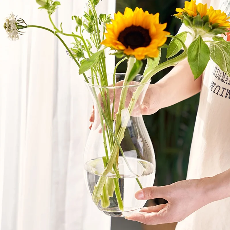23cm High Minimalist Clear Glass Vase for Fresh Flowers Hydroponic Plants Living Room Decor