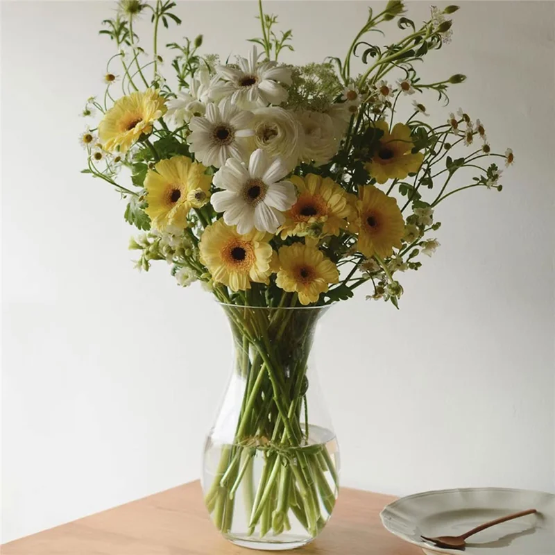 23cm High Minimalist Clear Glass Vase for Fresh Flowers Hydroponic Plants Living Room Decor