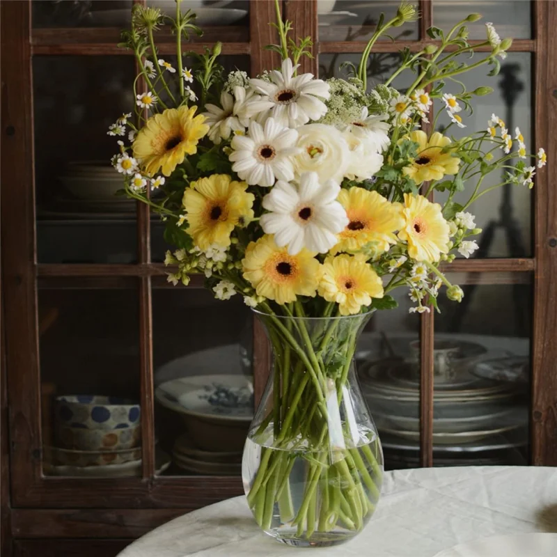 28cm High Minimalist Clear Glass Vase for Fresh Flowers Hydroponic Plants Living Room Decor