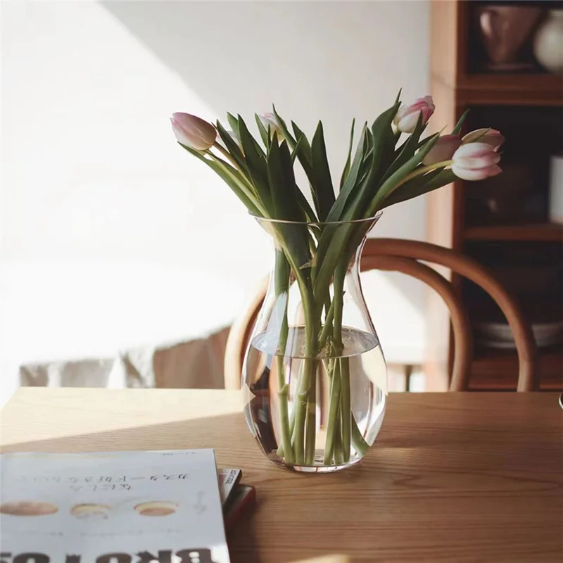 28cm High Minimalist Clear Glass Vase for Fresh Flowers Hydroponic Plants Living Room Decor