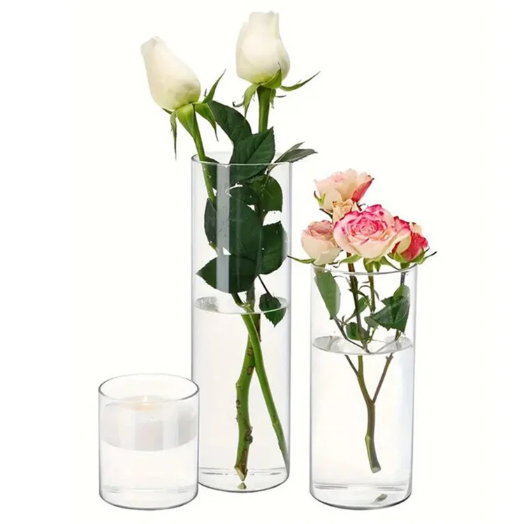 10x25cm Simulated Glass PET Vase Thickened Plant Hydroponic Container Home Office Decor