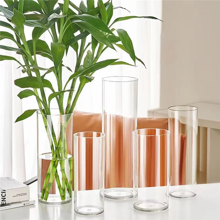10x25cm Simulated Glass PET Vase Thickened Plant Hydroponic Container Home Office Decor