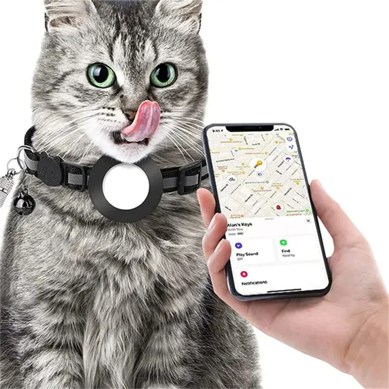 For AirTag Tracker Reflective Pet Collar Silicone Protective Case with ID Address Tag - Purple