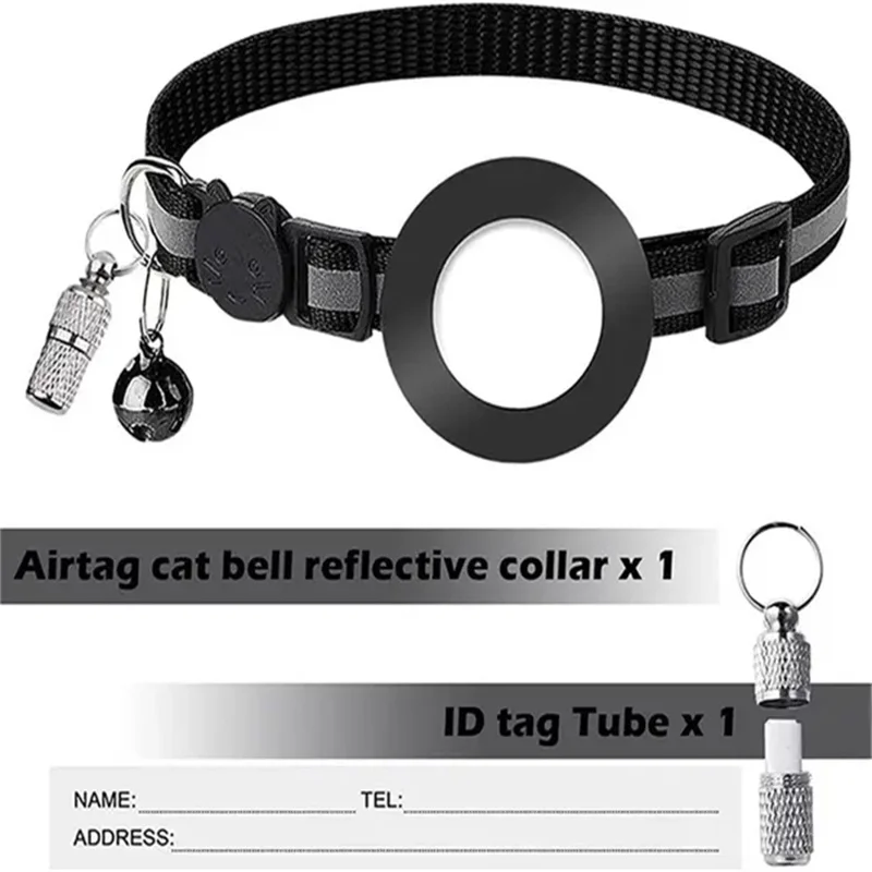 For AirTag Tracker Reflective Pet Collar Silicone Protective Case with ID Address Tag - Purple