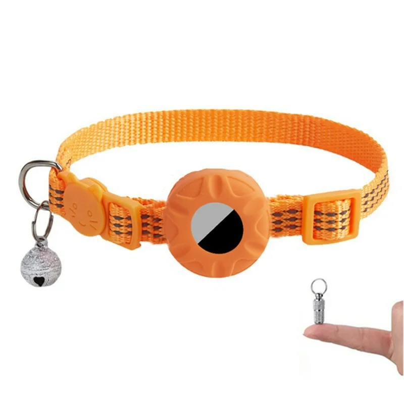 For AirTag Tracker Silicone Protective Case Pet Collar with Reflective Strips and ID Address Tag - Orange