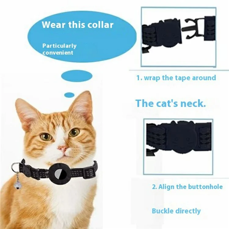 For AirTag Tracker Silicone Protective Case Pet Collar with Reflective Strips and ID Address Tag - Orange