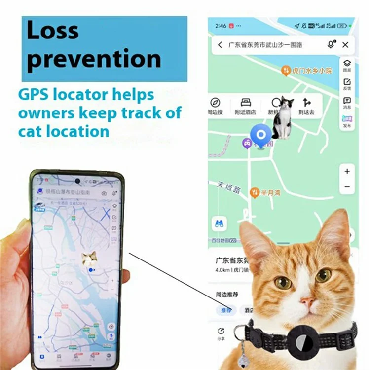 For AirTag Tracker Silicone Protective Case Pet Collar with Reflective Strips and ID Address Tag - Orange